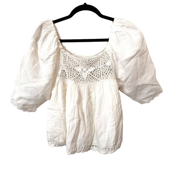 SAYLOR Crochet Babydoll Puff Sleeve Blouse‎ Sz Small - Picture 1 of 4